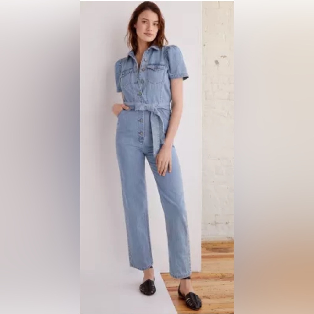 Free People Boyish The Vincent Eco Friendly Light Indigo Wash denim jumper sz sm